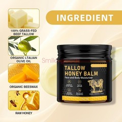 Beef Tallow for Skin, Tallow and Honey Balm for Face, Organic Grass-fed Beef