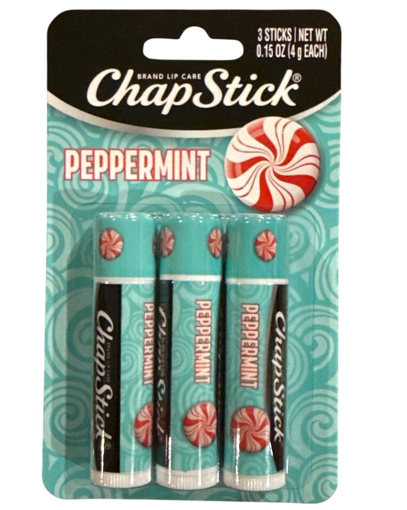 3pc Set CHAPSTICK Lip Balm PEPPERMINT Candy HOLIDAY/CHRISTMAS Limited Edition!