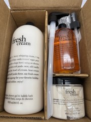 Philosophy Fresh Cream 3Pc Mega Size Body Essentials Set 64oz/16oz/16oz READ