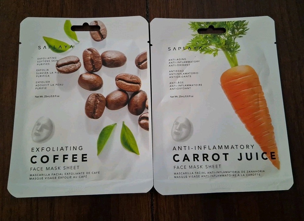 LOT OF 2 KOREAN Beauty Face Masks Exfoliating Coffee & Anti Inflammatory Carrot
