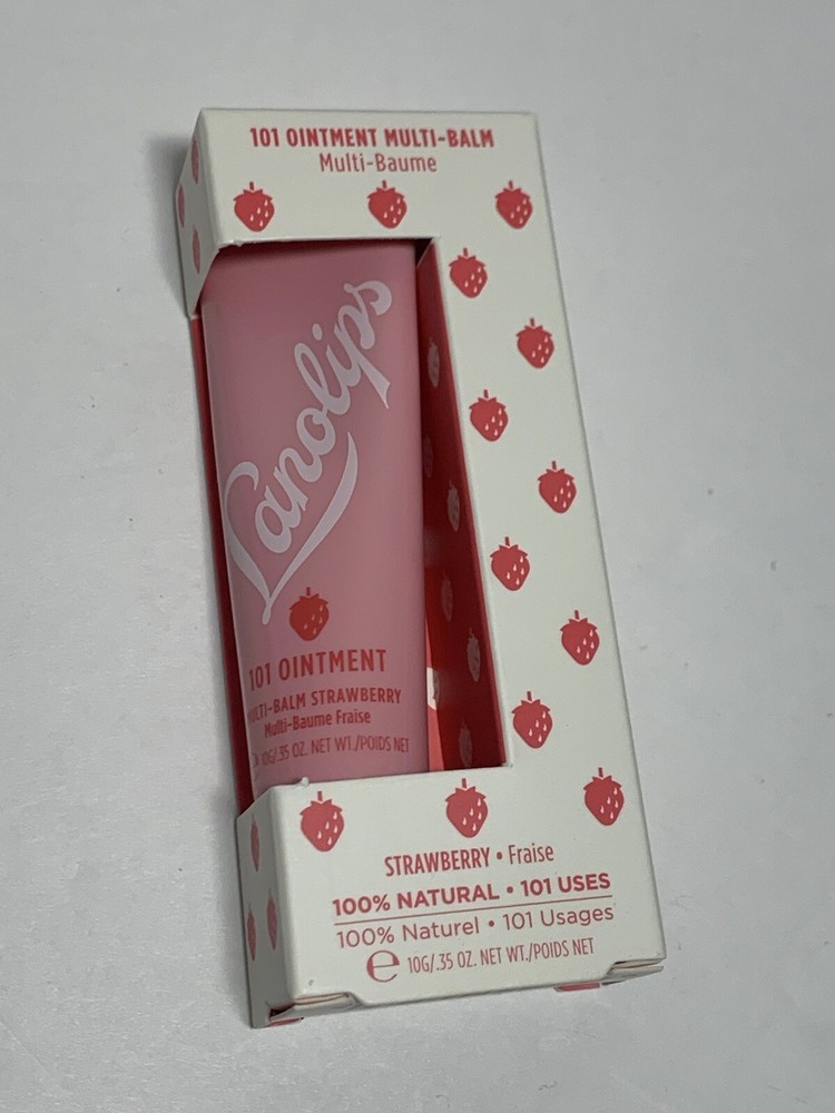 Lanolips 101 Ointment Balm Lips Hands 0.35 Oz. Full Sz Strawberry 100% Natural