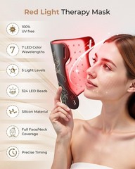 Aurphany LED Light Therapy Mask for Face and Neck – 7 Colors, 324 LEDs