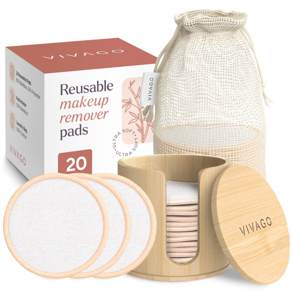 VIVAGO Reusable Cotton Rounds for Face – (20 Pack) Soft 22 Piece Set