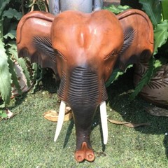 WOODEN ELEPHANT’S HEAD Thai Wood Carved Hanging Wall Home Decor Collectible Gift