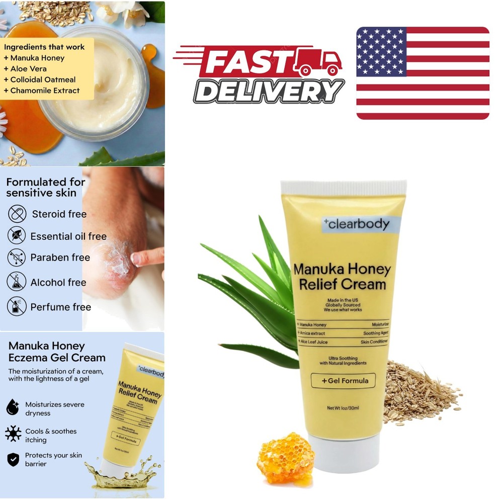Manuka Honey Gel Cream for Eczema 1 Ounce Fragrance Free Lightweight Moisturizer