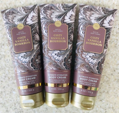 3 Bath & Body Works COZY VANILLA BOURBON Body Cream 8oz LOT/SET of 3