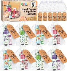 AZEN 8 Sets Bulk Gifts, Hand Cream and Lip Balm Bulk Set with Organza Bag Thank