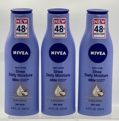 Lot of 3 NIVEA Body Lotion Shea Daily Moisture 48Hr Hydration 8.4 oz Each