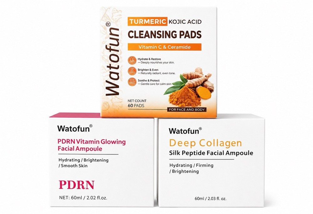 Watofun PDRN & Deep Collagen Facial Ampoules+Turmeric Kojic Cleansing Pads+Gift