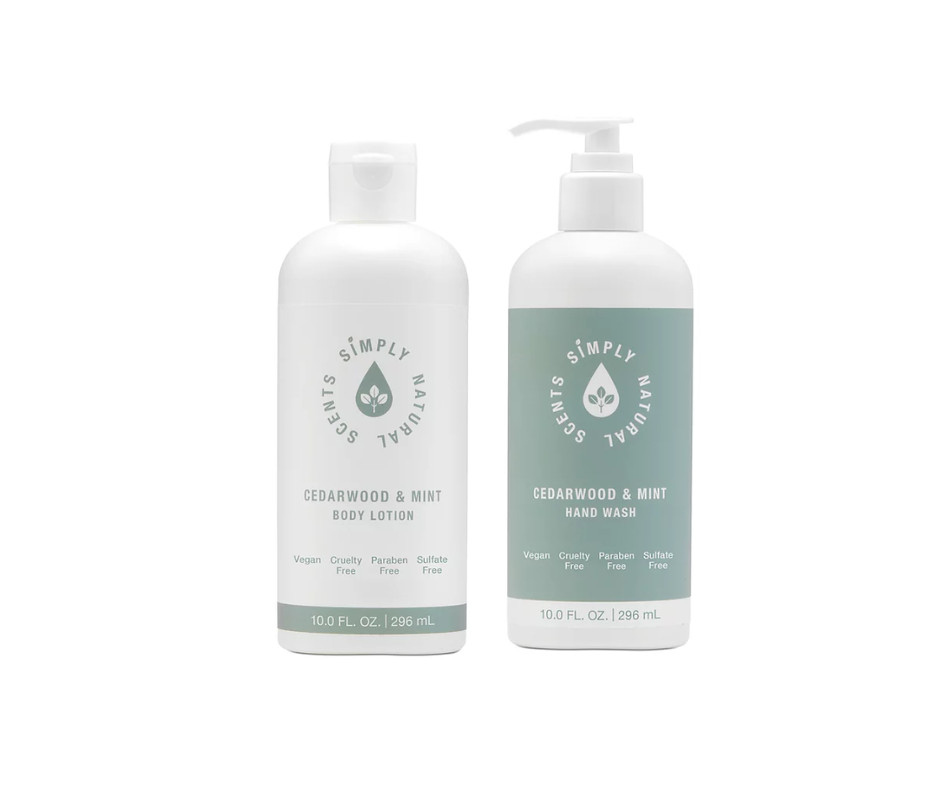 Simply Natural Scents CEDARWOOD MINT HAND WASH & BODY LOTION 10 fl. oz Set