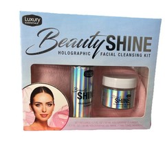 Beauty Shine Holographic Facial Cleansing Kit 1Cleaner, 1 Gel Mask 1 Pink Towel