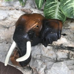 WOODEN ELEPHANT’S HEAD Thai Wood Carved Hanging Wall Home Decor Collectible Gift
