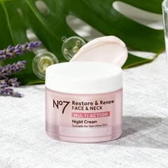 No7 Restore Renew Night Cream for Face Neck Multi-Action 50ML plastic container