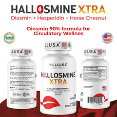 Hallosmine EXTRA Diosmin + FREE Cream for Veins 03 Bottles 180 Caps + Cream 4 oz