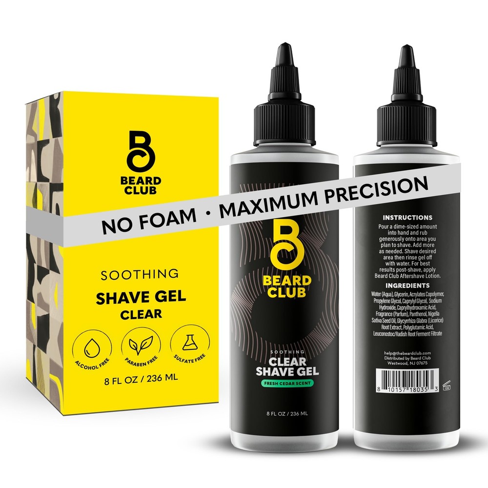 Beard Club Premium Shaving Gel for Men – 8 Fl Oz (Pack of 1), Clear Shave