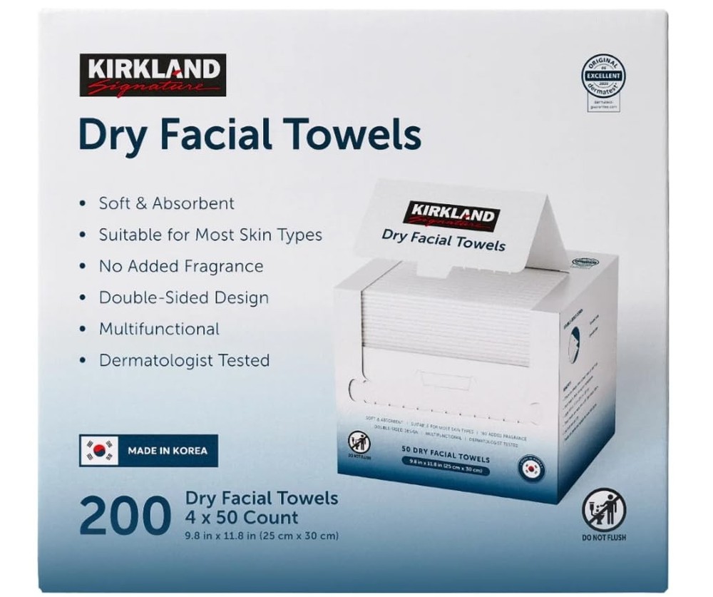 Kirkland Signature Daily Dry Facial Towels, 200-Count � Extra Soft Disposable