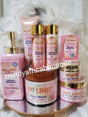 8pcs. No Limit pink Lotion, face cream, Serum, Oil, 2 Scrubs, Blk Soap, F-soap
