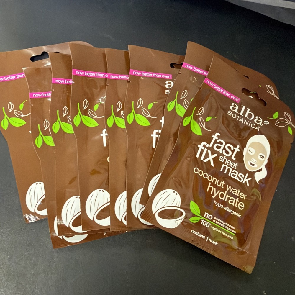 Alba Botanica Fast Fix Sheet Mask Coconut Water Hydrate, Box Of 8, Vegetarian