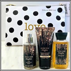 Bath & Body Works INTO THE NIGHT 3 Pc GIFT SET Travel Size LOVE Zip Cosmetic Bag