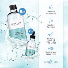 Hyaluronic Acid Serum 8 Fl Oz and 2 Fl Oz, Made from Pure Hyaluronic Acid, anti