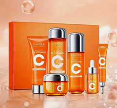 SADOER 5x Vitamin C Brightening Skin Care Set Cleanser Toner Serum Lotion Cream