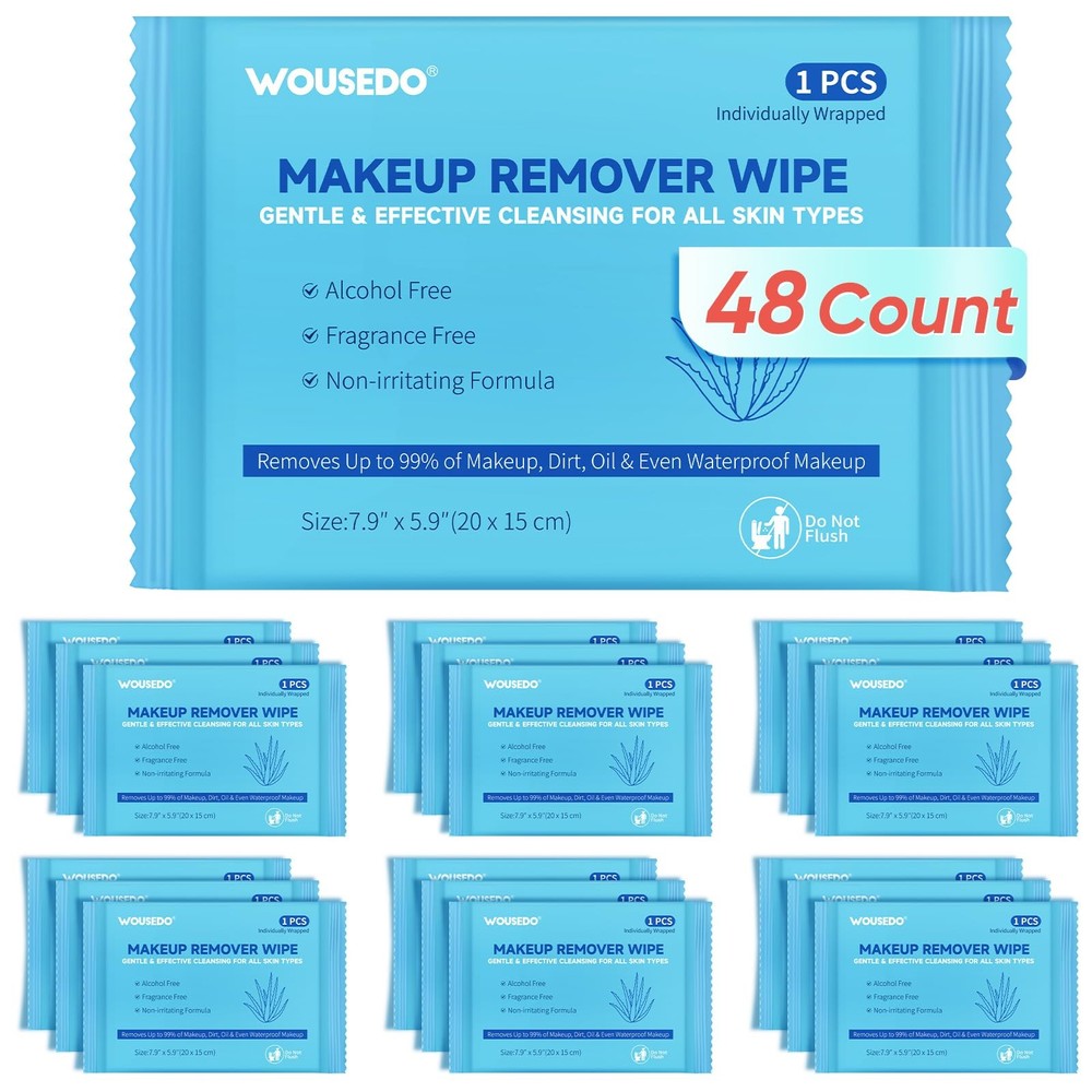 48 Count Makeup , Bulk Gentle Cleansing Towelettes, Individually Wrapped Trav…
