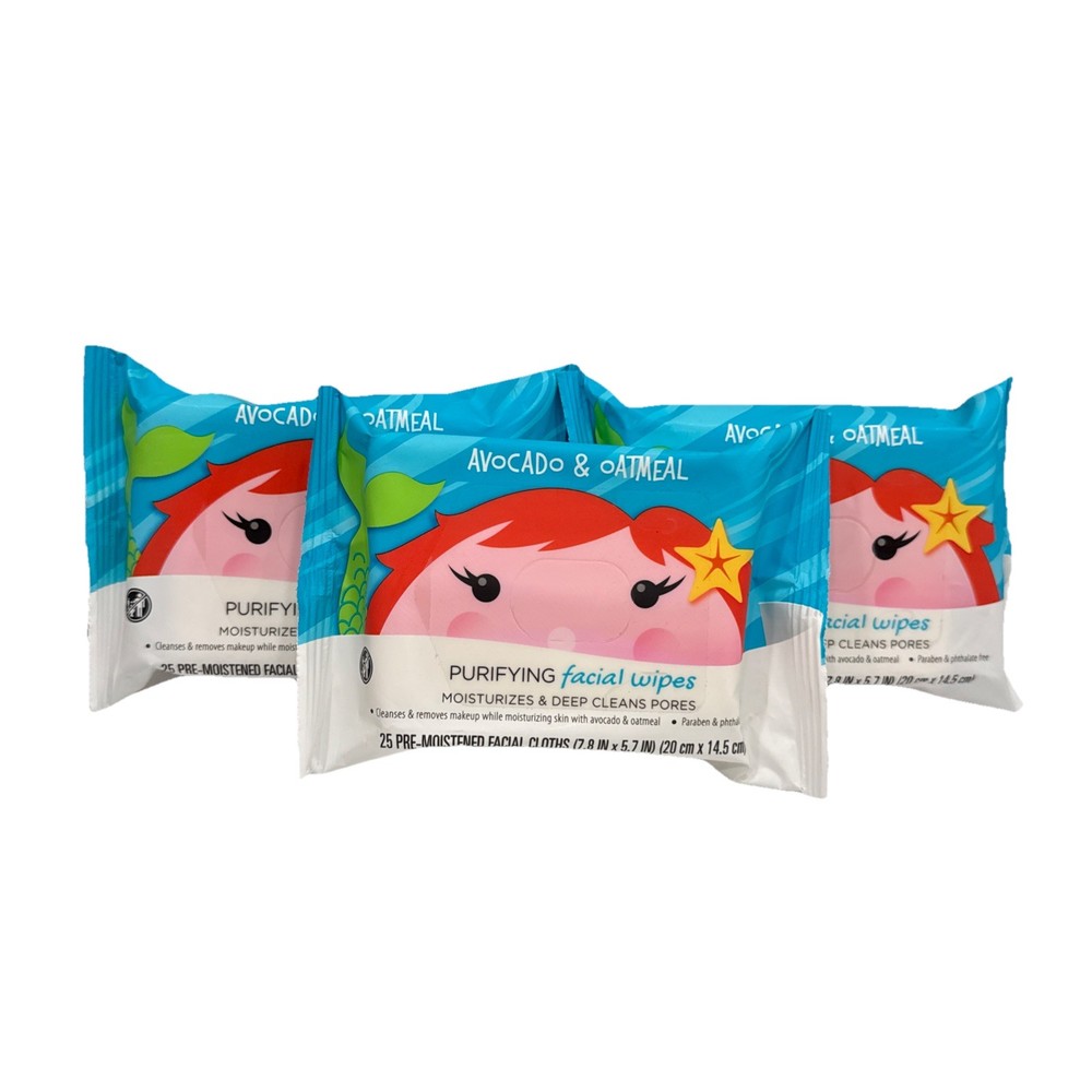 Avocado and Oatmeal Purifying Facial Wipes. Pack Of 3