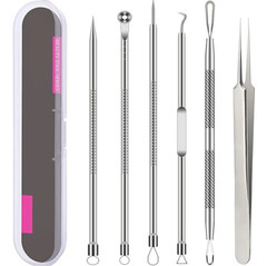 6 pcs Black/Silver Pimple Blackhead Acne Removal Tool Kit Face Cleaning Set