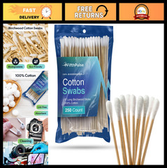 250 Biodegradable Cotton Swabs – 8&Prime; Birchwood Ear Swabs, Lint-Free, Eco-Friendly