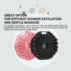 Silicone Body Scrubber, Exfoliating Medium-Bristle Brush, Black and Pink