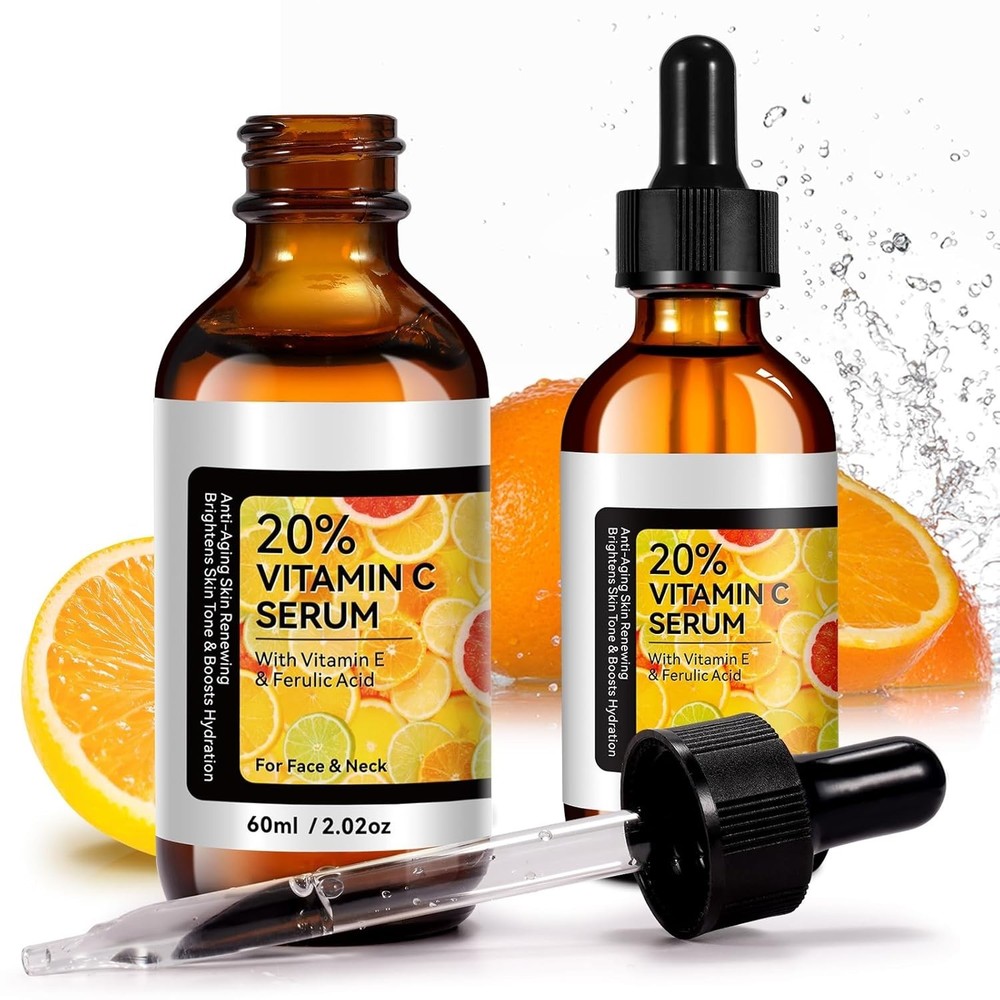 Vitamin C Serum Face Brightening Hyaluronic Acid Dark Spot Glow 60ml 2 Pack