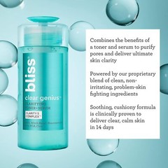Bliss Clear Genius Clarifying Toner + Serum – 4.3 Fl Oz – Purifies Pores, Tones,