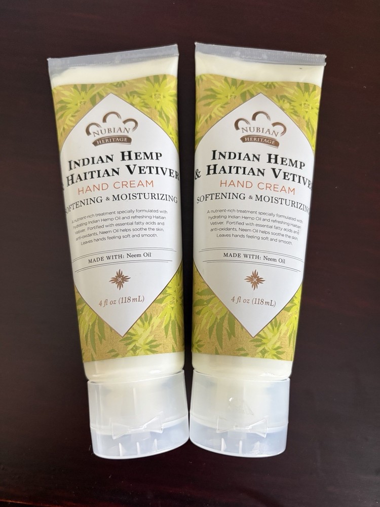 2 Pack Nubian Heritage Hand Cream Indian Hemp & Haitian Vetiver 4 oz New Neem