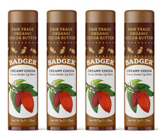 Lot of 4 Badger, Creamy Cocoa Lip Balm Stick, 0.25 Ounce