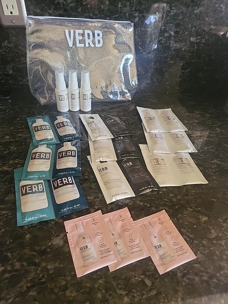 Verb Shampoo+Conditioner Travel Packs Set Samples,Ghost oil,shine+heat protect