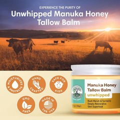 Manuka Honey Frankincense Tallow Balm, Handmade Grass-Fed Beef Tallow, Hydrating
