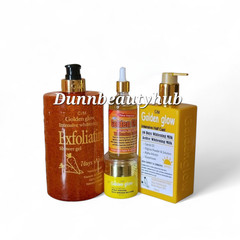 4 pcs Set Golden Glow Body Milk 500ml Lotion + 1000ml exfoliating shower Cream.