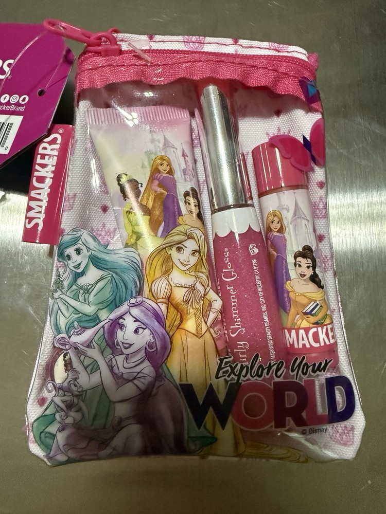 DISNEY PRINCESS LIP SMACKERS SMACKER LIP BALM TRIO & ZIP POUCH