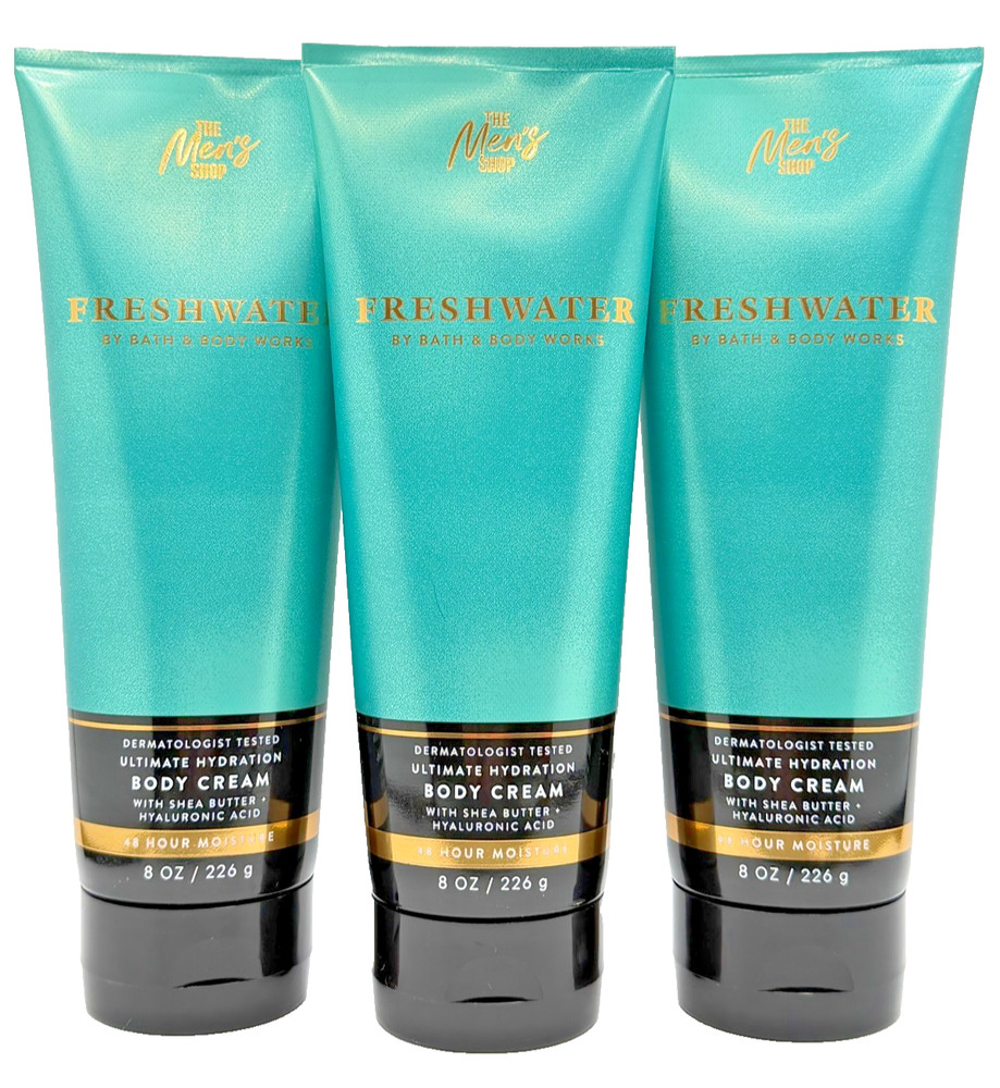NEW Bath & Body Works Lot of 3 Tubes Men&rsquo;s Freshwater Hydrating Body Cream 8 oz