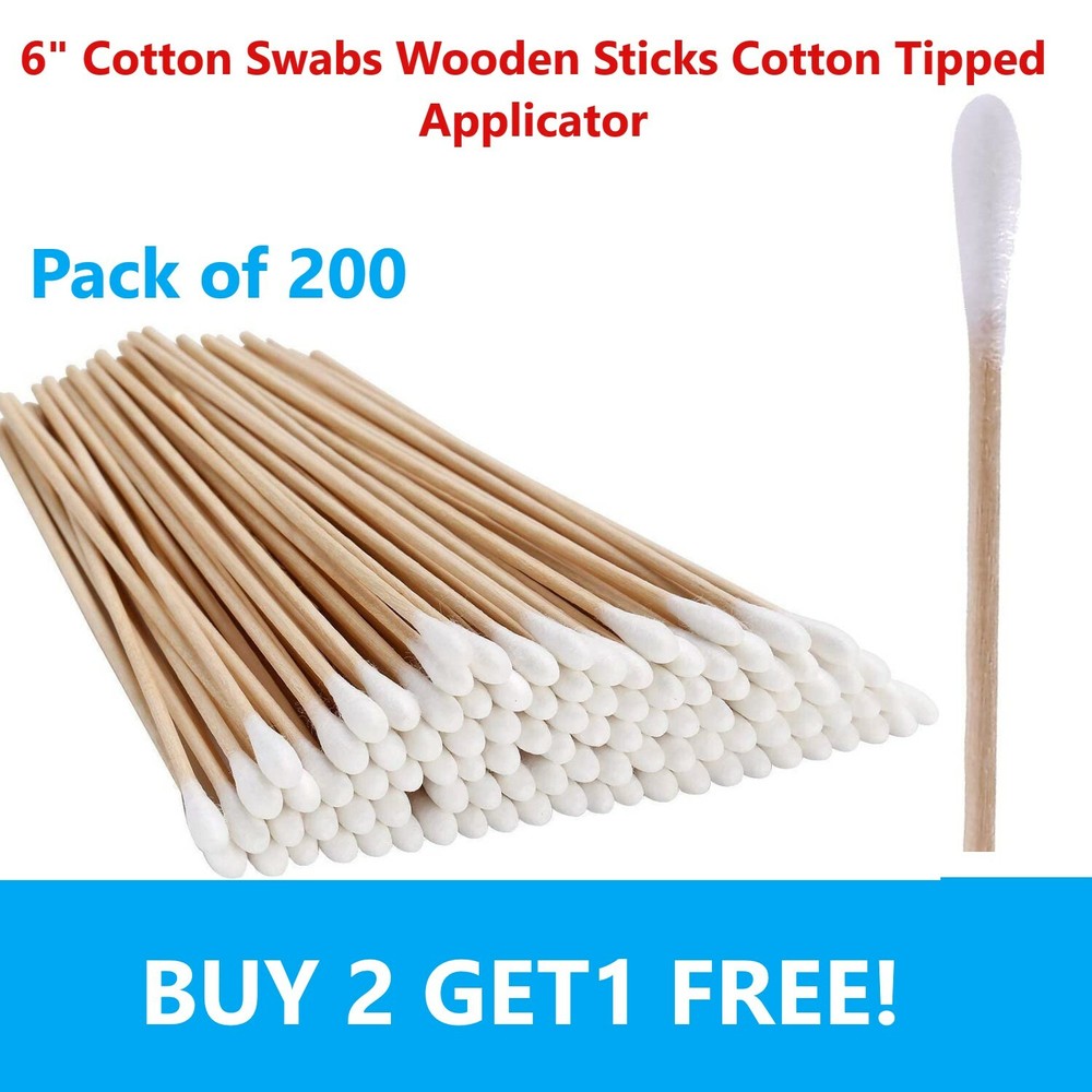 BUY 2 GET 1 FREE! 200 Pc Cotton Swab Applicator Q-tip Swabs 6&Prime; Long Wood Handle
