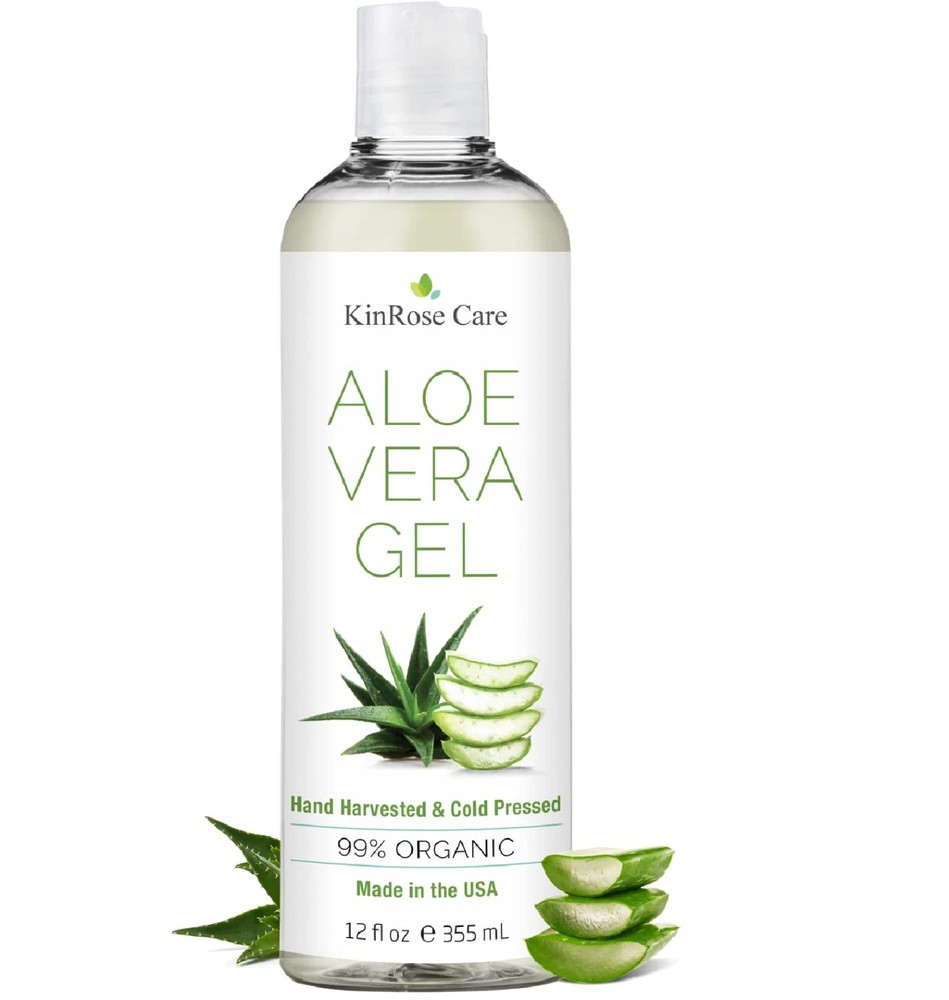 KinRose Care, 12oz Organic Aloe Vera Gel for Face, Skin, Hair & Sunburn Relief