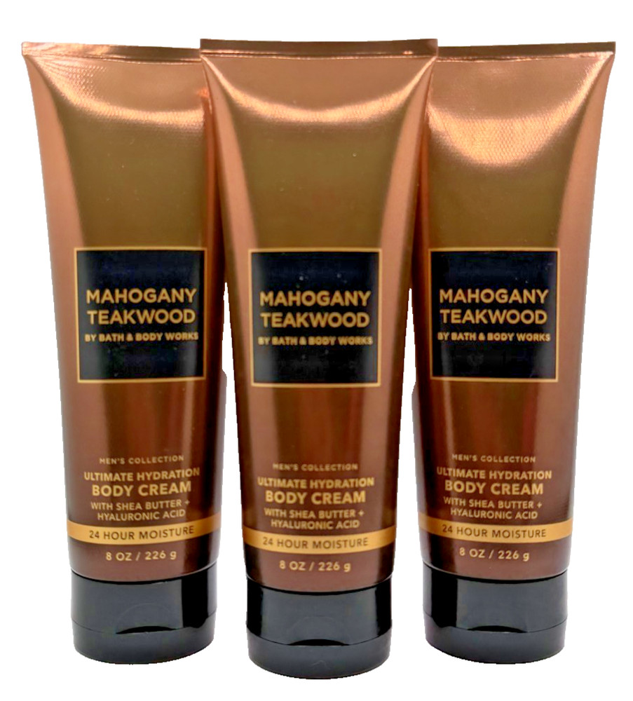 NEW Bath & Body Works Lot of 3 Tubes Men&rsquo;s Mahogany Teakwood Body Cream 8 oz