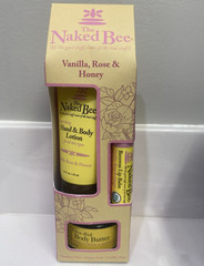 The Naked Bee Vanilla Rose & Honey Travel Set Lotion Butter Lip Balm 1.5 fl oz