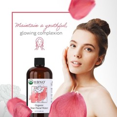 HBNO California Bottled Organic Rose Water for 16 Fl Oz (Pack of 1), No Color