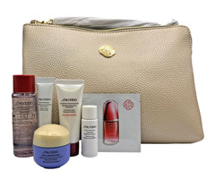 Shiseido 9 Piece Vital Perfection Travel Set Eye Cream Cleanser & Cosmetic Bag