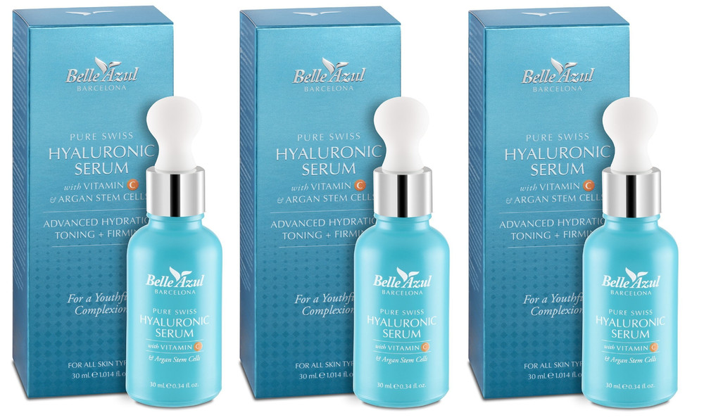 Belle Azul Pure Swiss Hyaluronic Acid Skin Serum, 30ml (3 Pack)