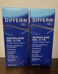 Differin Gel Adapalene 0.1% Acne Face Treatment 1.6 oz/45 g (2 pack) Exp 2029/01