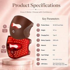LED Light Facial Therapy Mask 3D Silicone Face Skin Beauty Device, 8 Color + NIR