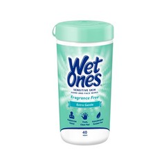 Wet Ones Hand and Face Wipes, Sensitive Skin 40 Count (Pack of 1), White
