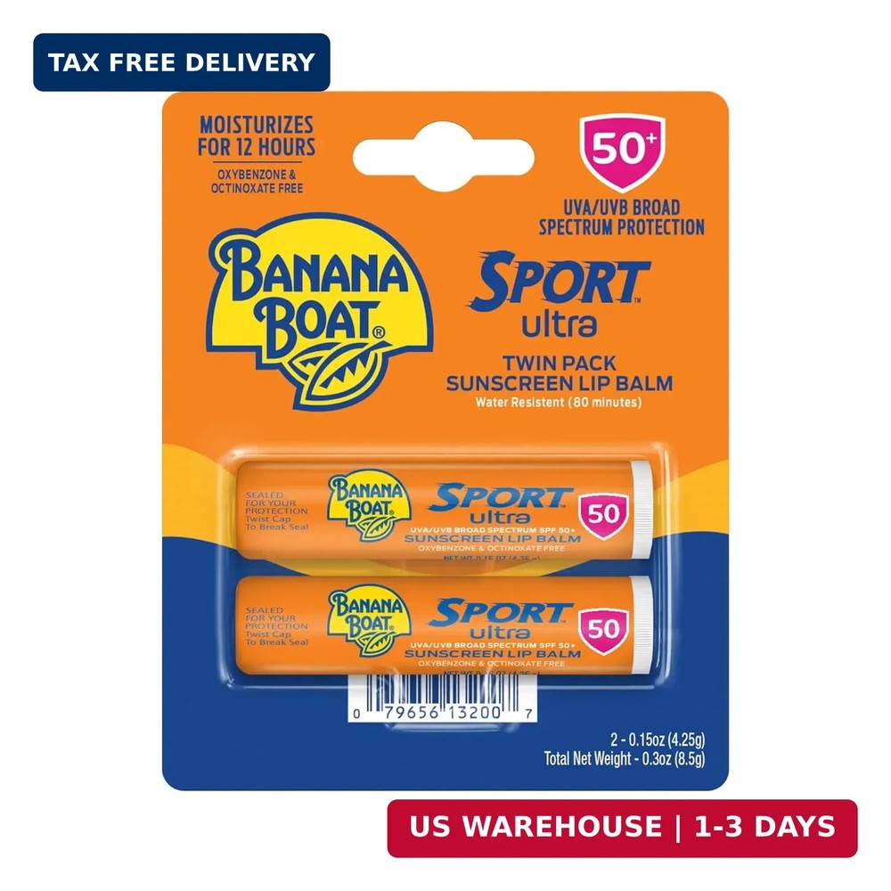 Banana Boat Sport Ultra SPF 50 Lip Sunscreen Twin Pack SPF Lip Balm Pack, Banana